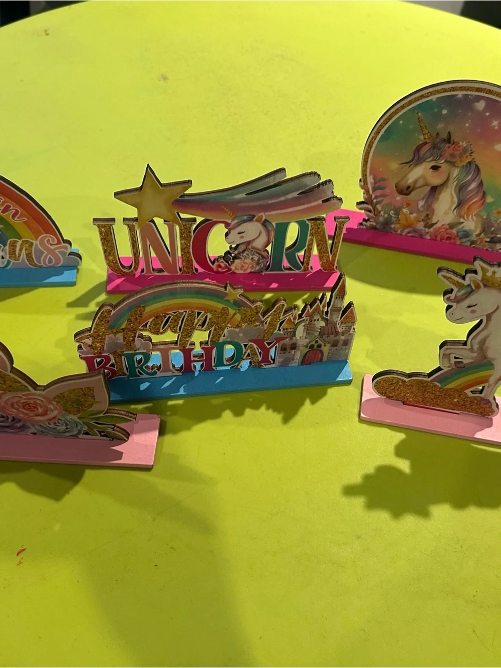 Unicorn Rainbow 'Happy Birthday' Table Decor - Pink & Blue